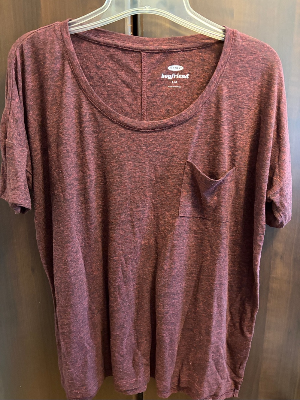 😍Old Navy Burgundy Boyfriend semi sheer short sleeve shirt Size Large